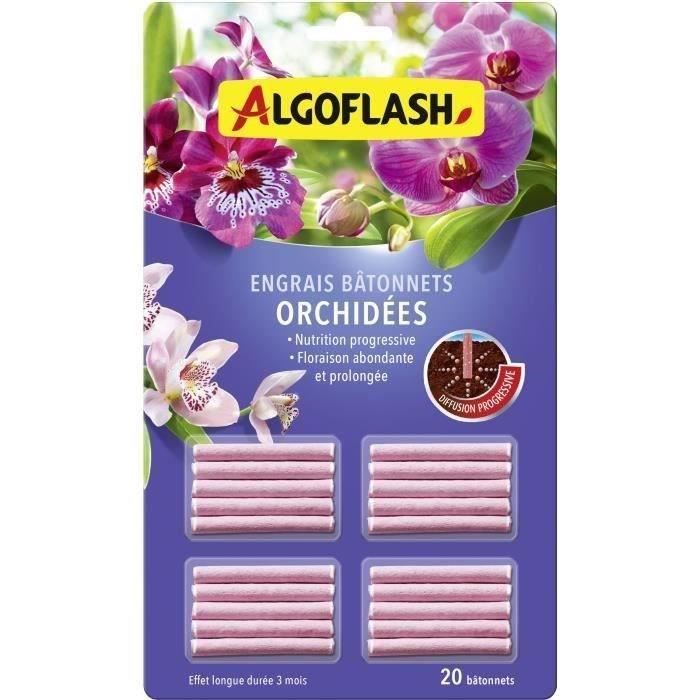 Engrais pour orchidées - ALGOFLASH - 20 bâtonnets - Action jusqu'a 3 mois - Paloma Tech