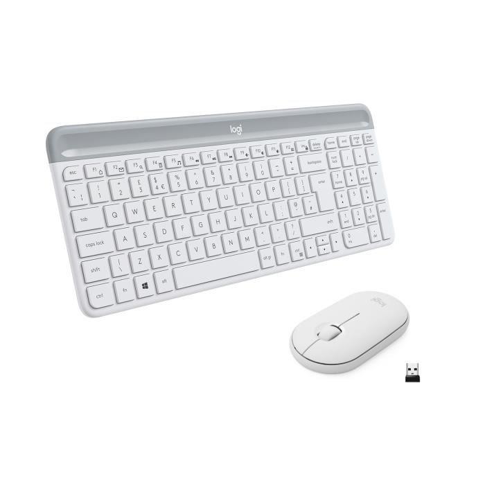 Ensemble Clavier Souris - Sans fil - Logitech - MK470 Slim - Silencieux - AZERTY - Blanc - Paloma Tech