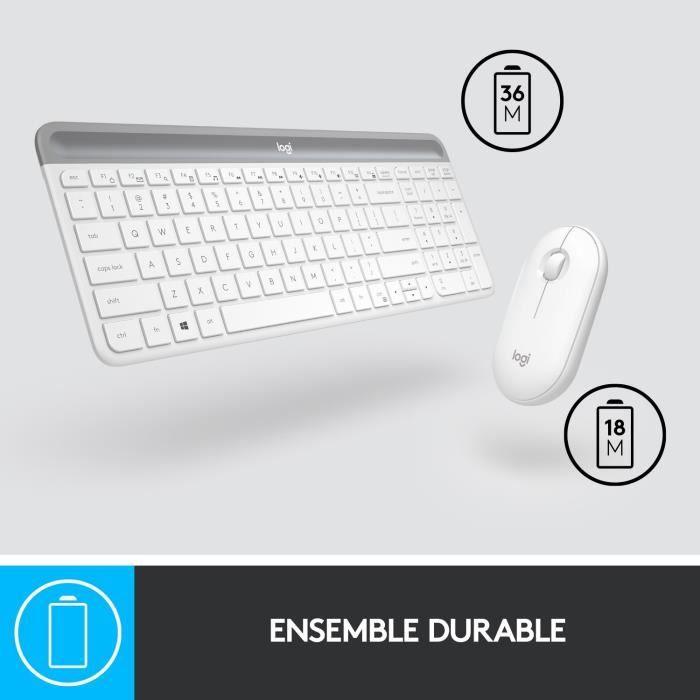 Ensemble Clavier Souris - Sans fil - Logitech - MK470 Slim - Silencieux - AZERTY - Blanc - Paloma Tech