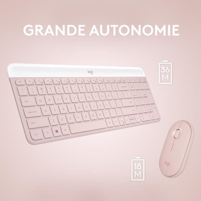 Ensemble Clavier Souris - Sans fil - Logitech - MK470 Slim - Silencieux - AZERTY - Rose - Paloma Tech