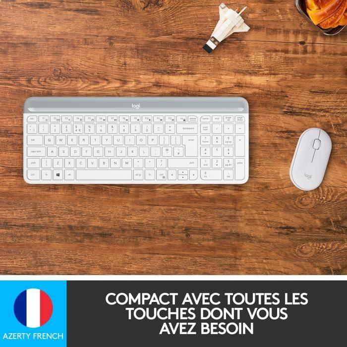 Ensemble Clavier Souris - Sans fil - Logitech - MK470 Slim - Silencieux - AZERTY - Blanc - Paloma Tech