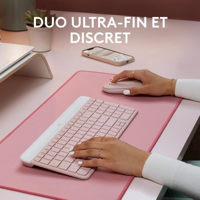 Ensemble Clavier Souris - Sans fil - Logitech - MK470 Slim - Silencieux - AZERTY - Rose - Paloma Tech