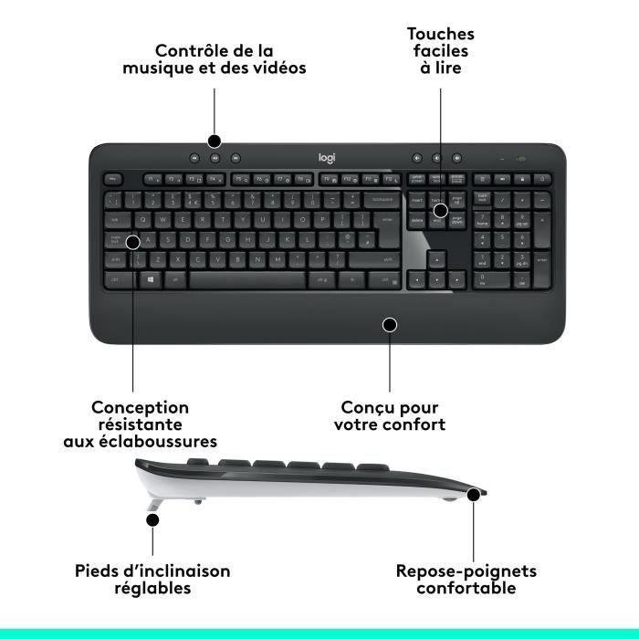 Ensemble Clavier Souris - Sans fil - Logitech - MK540 - AZERTY - Paloma Tech