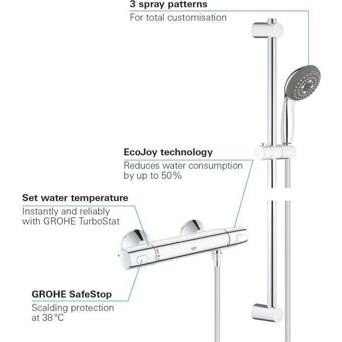 Ensemble de douche thermostatique mural GROHE - Precision Trend THM - Chromé