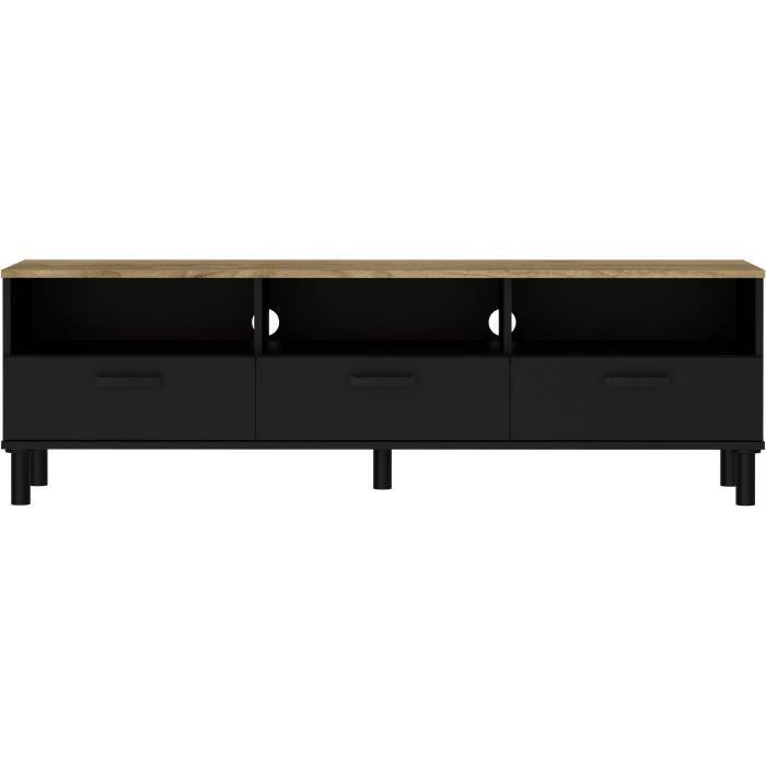 Ensemble Meuble TV+Table basse OXFORD - Style industriel - Mélaminé chene noir - Table Basse: L110xP55xH40 - Meuble Tv: - Paloma Tech