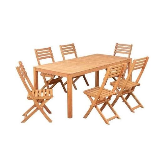 Ensemble repas de jardin 6 personnes - Eucalyptus FSC - Table 180 x 90 cm + 6 chaises pliantes - Paloma Tech