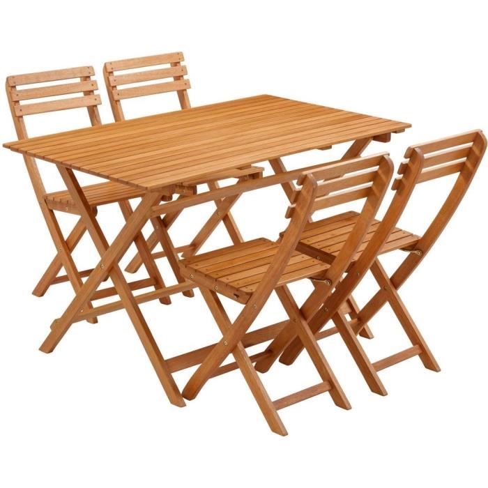 Ensemble repas de jardin en bois d'eucalyptus FSC - 4 personnes - Paloma Tech