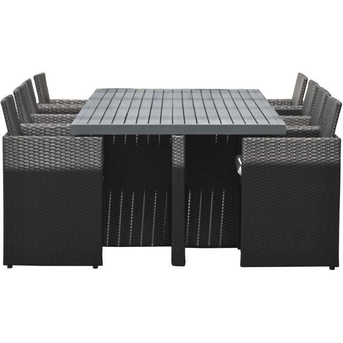 Ensemble repas de jardin encastrable - Noir - Résine tressée et plateau aluminium - 8 places - PVC-8-ALU-N - DCB GARDEN - Paloma Tech