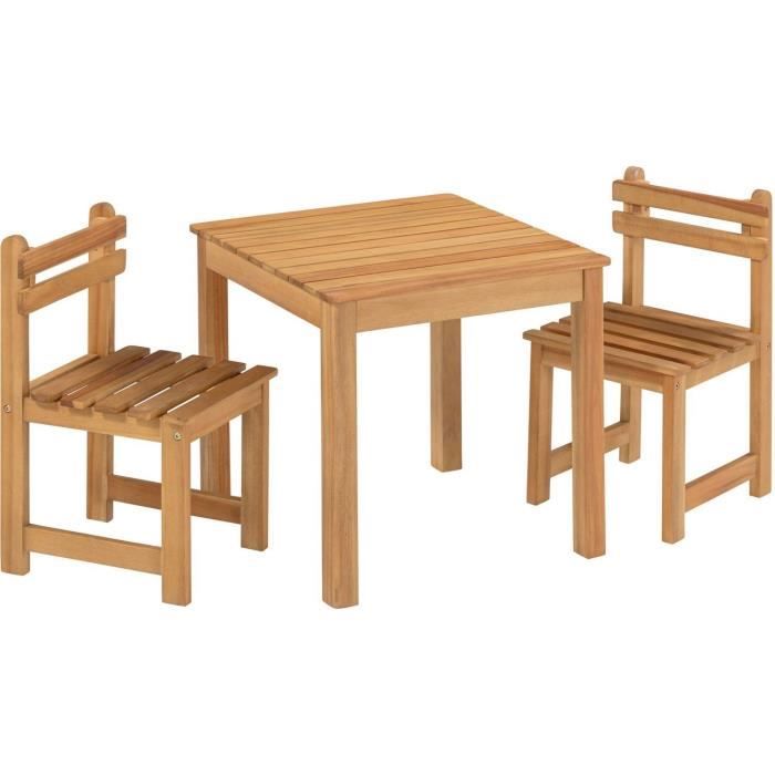 Ensemble repas de jardin pour enfant - 2 personnes - Table carrée 50 x 50 x 50 cm et 2 chaises - Bois Acacia FSC - Paloma Tech