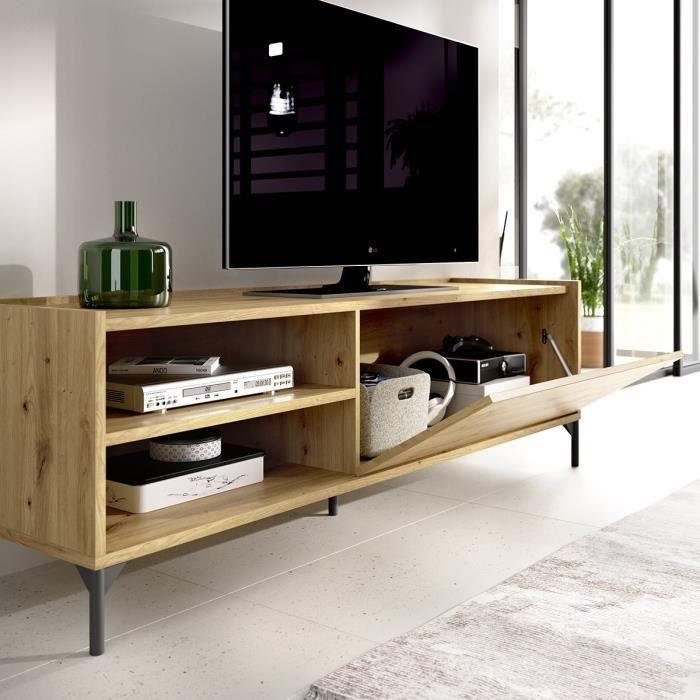 Ensemble salon Meuble TV 155cm + Buffet 3 portes 155 cm + Table basse relevable - Mélamine -Chene Artisan - Ness - Paloma Tech