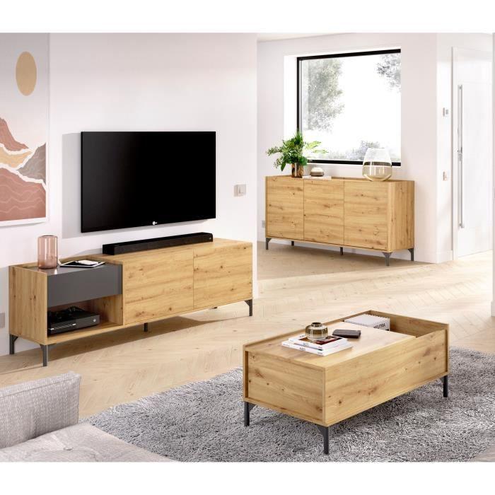 Ensemble salon Meuble TV 164 cm + Table basse relevable + buffet 155 cm - Mélaminé - Paloma Tech