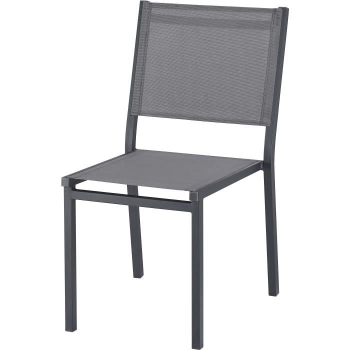 Ensemble table de jardin 6 personnes : Table + 6 chaises - Structure en aluminium - L180 x P 90 x H 72 cm - Gris anthracite - Paloma Tech