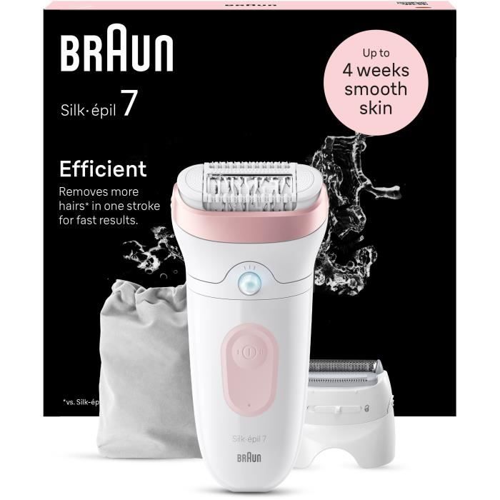 Épilateur électrique - BRAUN - Silk-épil 7 - Épilation facile - Peau douce longue durée - 7-030 - Blanc / Rose