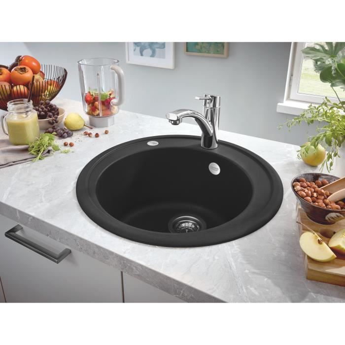 Evier composite - GROHE - K200 - 1 bac - A encastrer - Noir - Rond