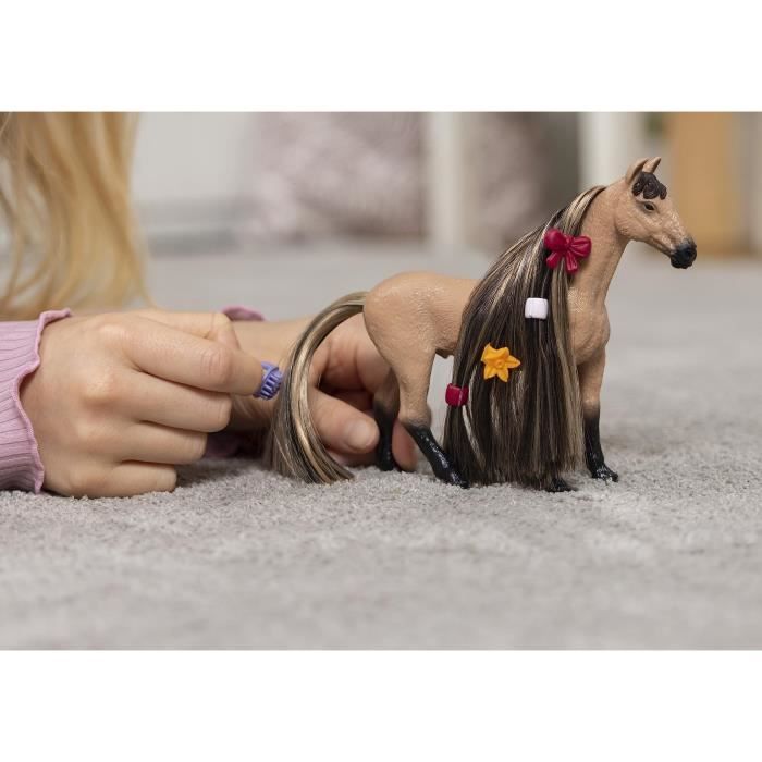 Figurine Étalon Akhal-Teké a coiffer- Coffret de 8 Pieces avec Figurine Cheval a coiffer pour Garçons et Filles