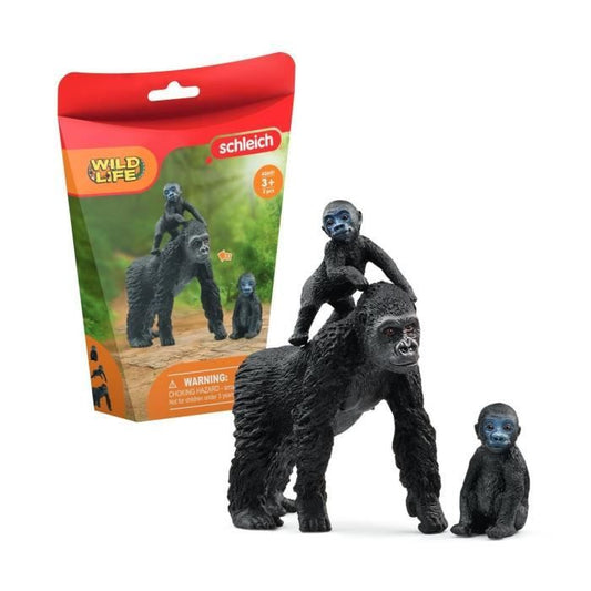 Figurine famille de Gorilles des Plaines avec 1 maman gorille et ses 2 bébés pour enfants des 3 ans - Schleich 42601