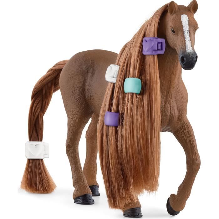 Figurine Jument Pur-sang Anglaise a coiffer - Figurine Cheval Réaliste avec Criniere Coiffable et Accessoires