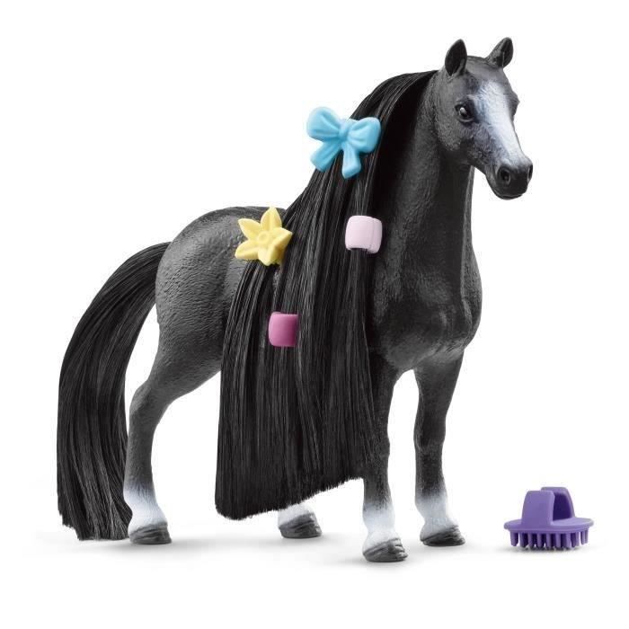 Figurine Jument Quarter Horse a coiffer 8 Pieces - Figurine Cheval a La Criniere Brossable avec Accessoires - Cadeau