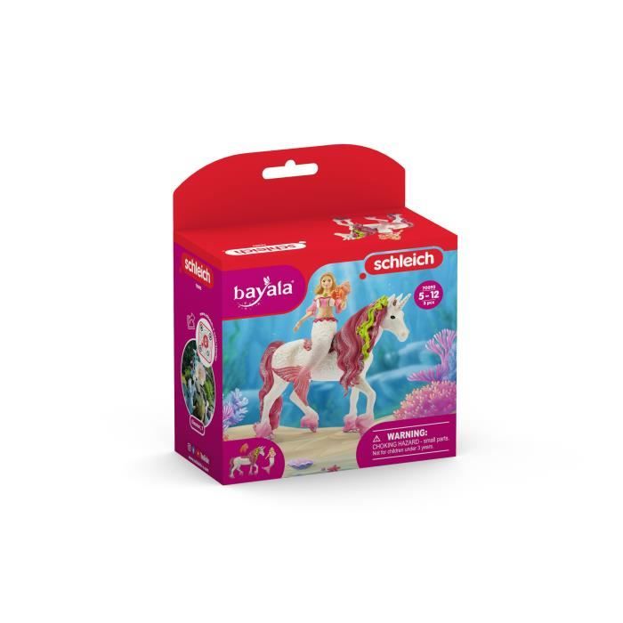 Figurine schleich Sirene Feya sur licorne de mer- Set de 3 Pieces - Figurines Poupée Princesse Scintillante et Licorne