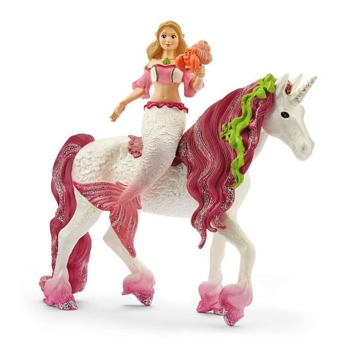 Figurine schleich Sirene Feya sur licorne de mer- Set de 3 Pieces - Figurines Poupée Princesse Scintillante et Licorne