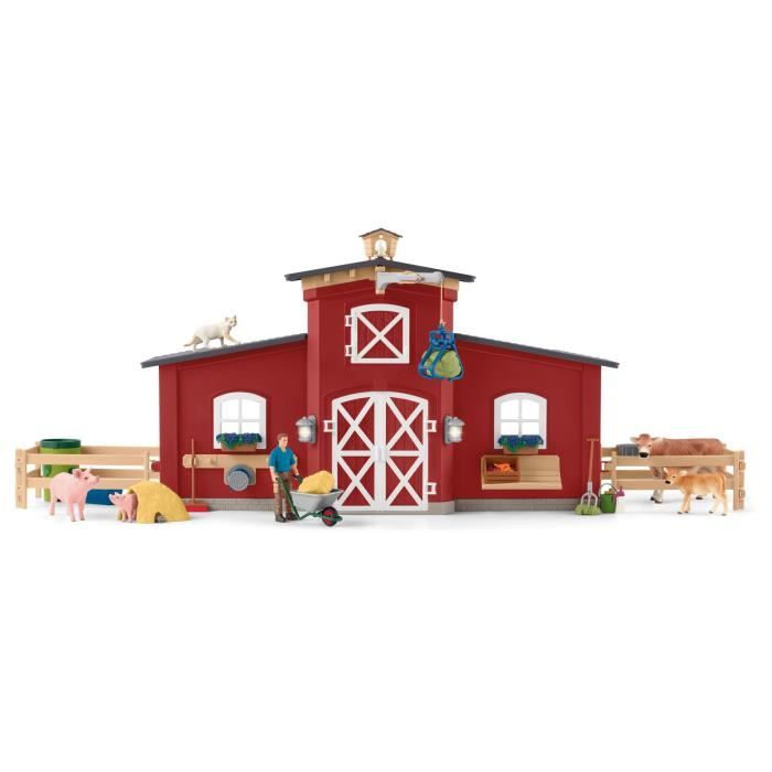 Figurines Animaux de la Ferme avec Accessoires - Coffret Ranch Américain Schleich de 92 Pieces avec Vache Cheval