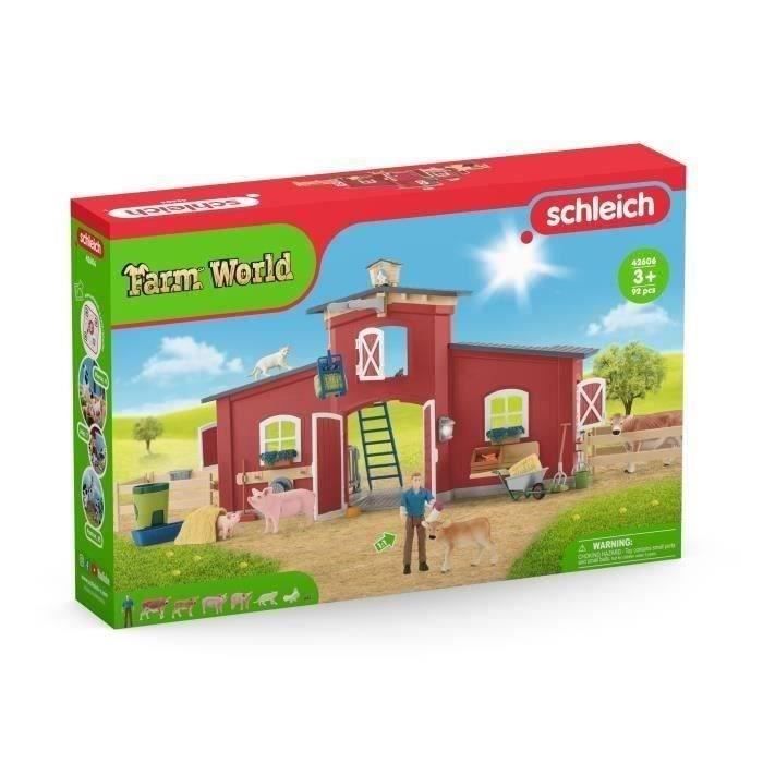 Figurines Animaux de la Ferme avec Accessoires - Coffret Ranch Américain Schleich de 92 Pieces avec Vache Cheval