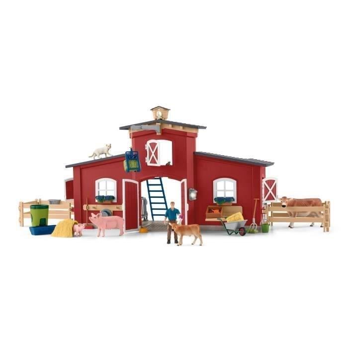 Figurines Animaux de la Ferme avec Accessoires - Coffret Ranch Américain Schleich de 92 Pieces avec Vache Cheval