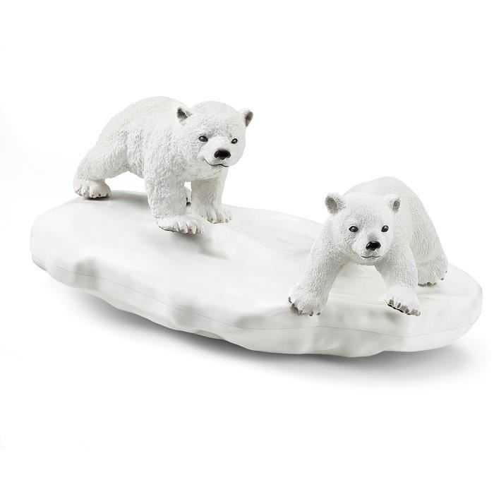 Figurines Glissade des Ours Polaires Coffret schleich avec 2 figurines oursons et 1 figurine de narval pour enfants