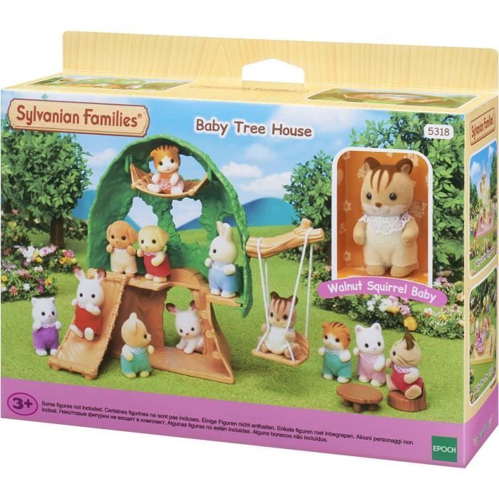 Boîte du playset Sylvanian Families Baby Tree House avec figurines miniatures animalières