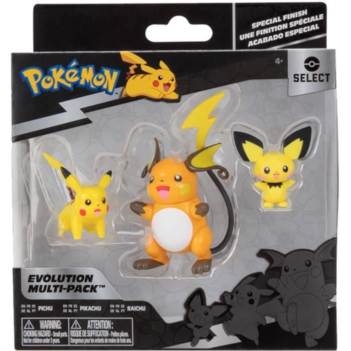 Figurines Pokémon Bandai - Pack évolution Pichu Pikachu et Raichu