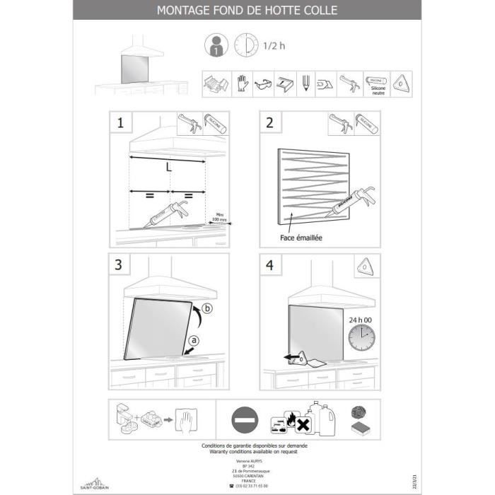 Fond de hotte en verre trempé transparent - SAINT GOBAIN - Planeclear - 70 cm - Verre - Blanc