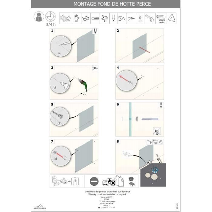 Fond de hotte en verre trempé transparent - SAINT GOBAIN - Planeclear - 70 cm - Verre - Blanc