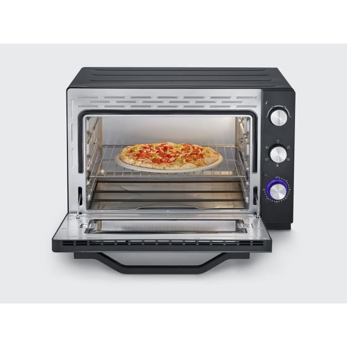 Four posable XXL a chaleur tournante SEVERIN - 60 L - 2 200 W - Tournebroche et pierre a pizza - Noir/Inox