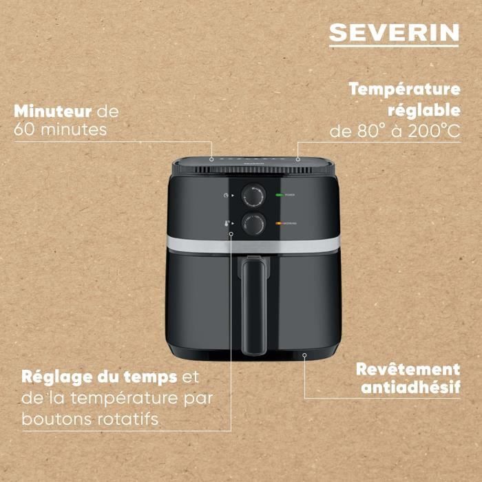 Friteuse sans huile - SEVERIN FR2452 - 5L - Temps et Thermostat réglables - Noir