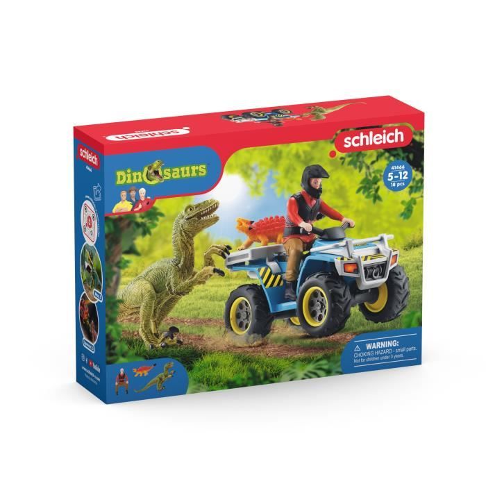 Fuite sur quad face au vélociraptor - Ensemble de Jouets Préhistoriques de 5 Pieces pour Garçons et Filles a Partir