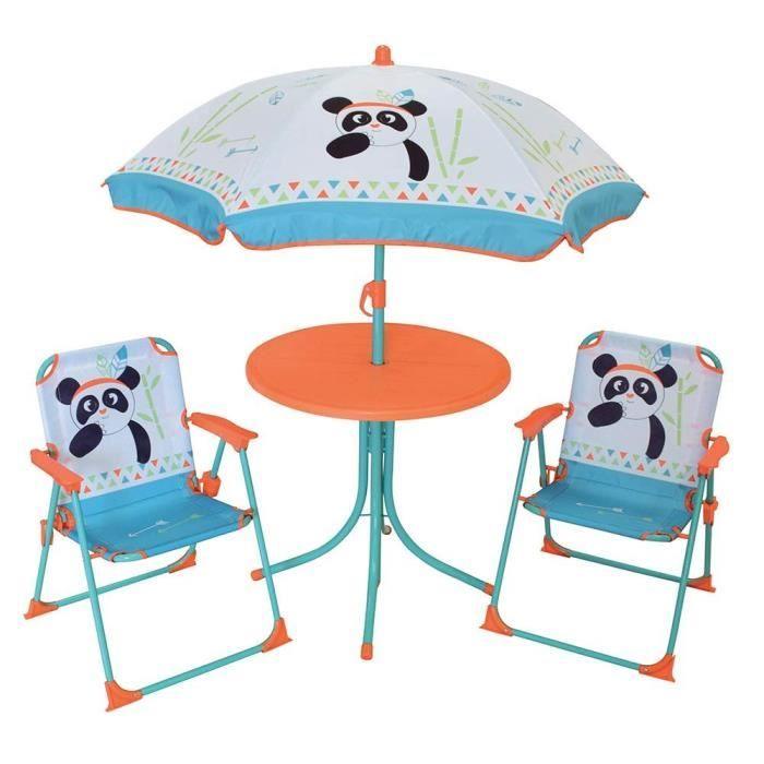 FUN HOUSE 713095 INDIAN PANDA Salon de jardin avec une table, 2 chaises pliables et un parasol pour enfant - Paloma Tech