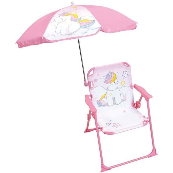 FUN HOUSE Licorne Chaise pliante camping avec parasol - H.38.5 xl.38.5 x P.37.5 cm + parasol ø 65 cm - Pour enfant - Paloma Tech