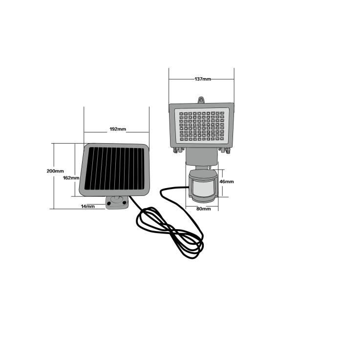 GALIX Spot solaire tres éclairant avec détecteur de présence - 80 LED - Noir - Paloma Tech