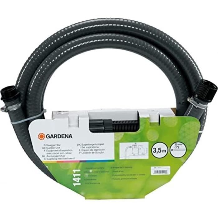 GARDENA Équipement d'aspiration  Longueur 3.5m  Ø25mm  Raccordement étanche pour pompe  Résistant UV et gel (1411-20) - Paloma Tech