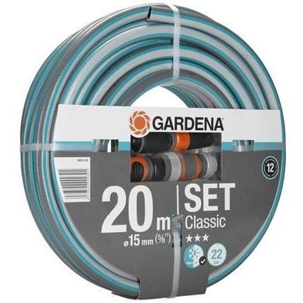 GARDENA Kit Tuyau d'arrosage Classic  Longueur 20m  Ø15mm  Haute résistance pression 22 bar maximum  Garantie 12 ans (18014-26) - Paloma Tech