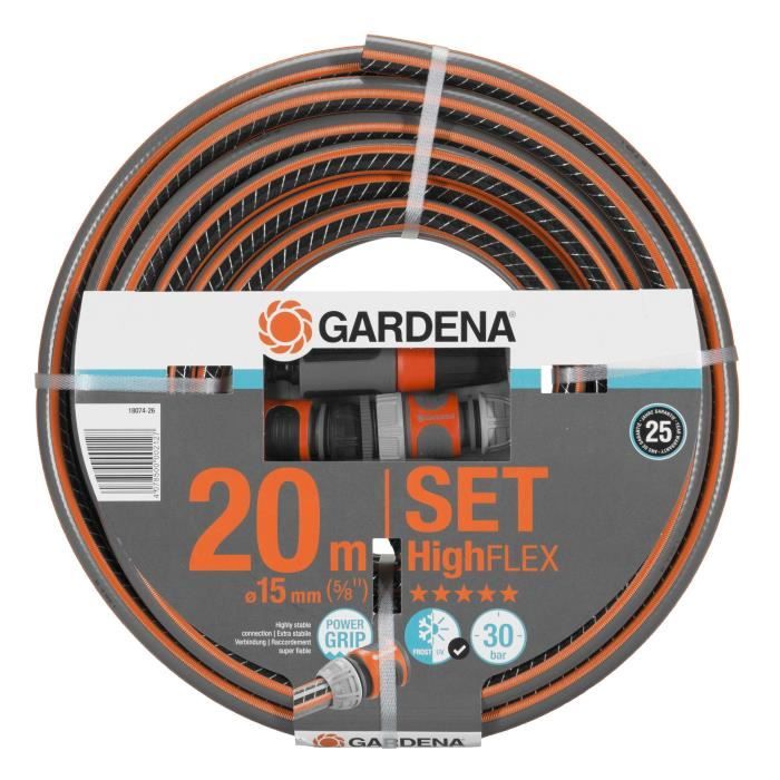 GARDENA Kit tuyau d'arrosage Comfort HighFLEX  Longueur 20m  Ø15mm  Anti noeud et indéformable  Garantie 20 ans (18074-26) - Paloma Tech