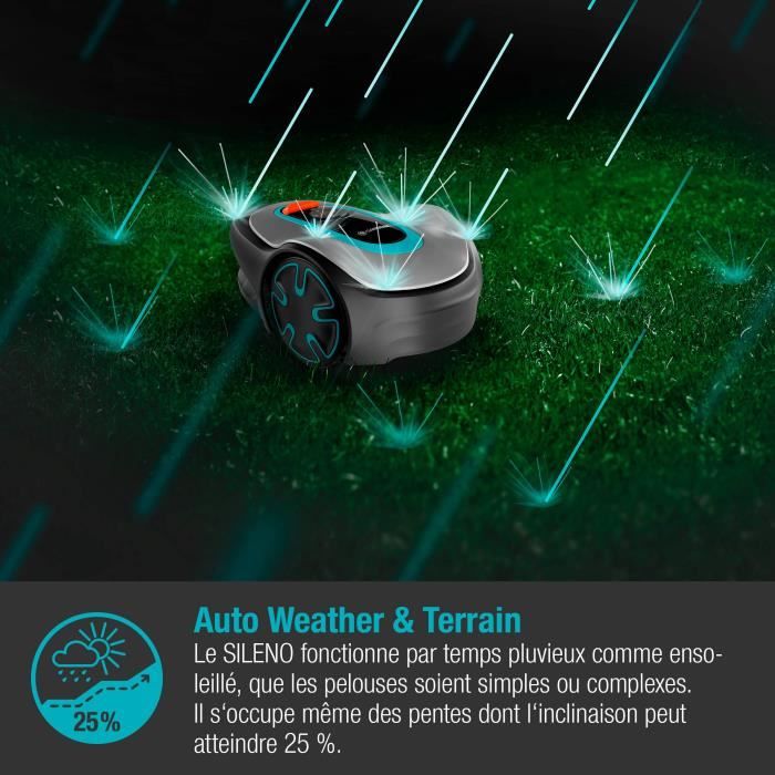 GARDENA Tondeuse robot SILENO minimo 250 Connexion Bluetooth Surface tonte max 250m² Triple lames pivotantes (15201-26)