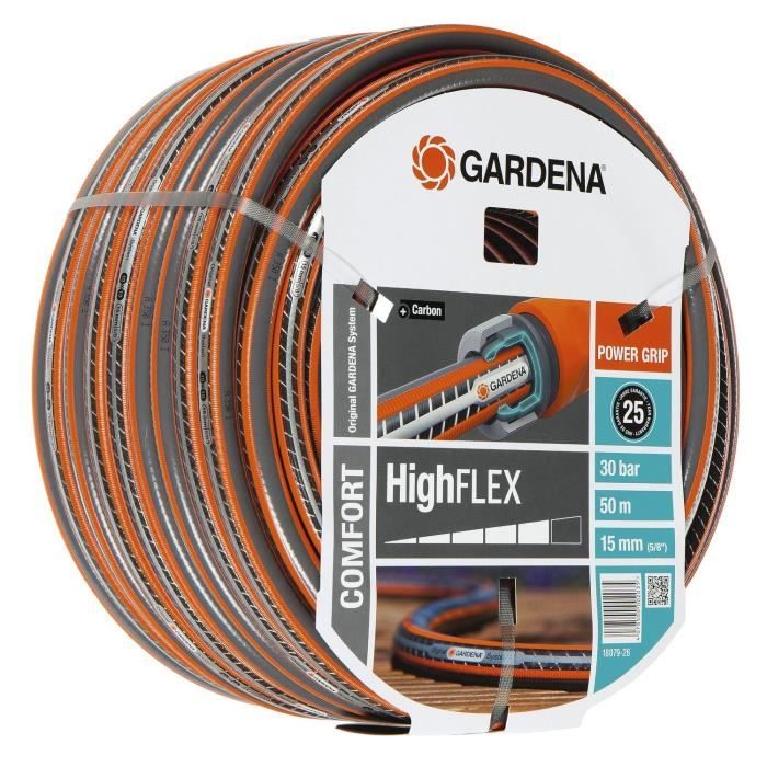 GARDENA Tuyau d'arrosage Comfort HighFlex  Longueur 50m  Ø15mm  Anti noeud et indéformable  Garantie 20 ans (18079-26) - Paloma Tech