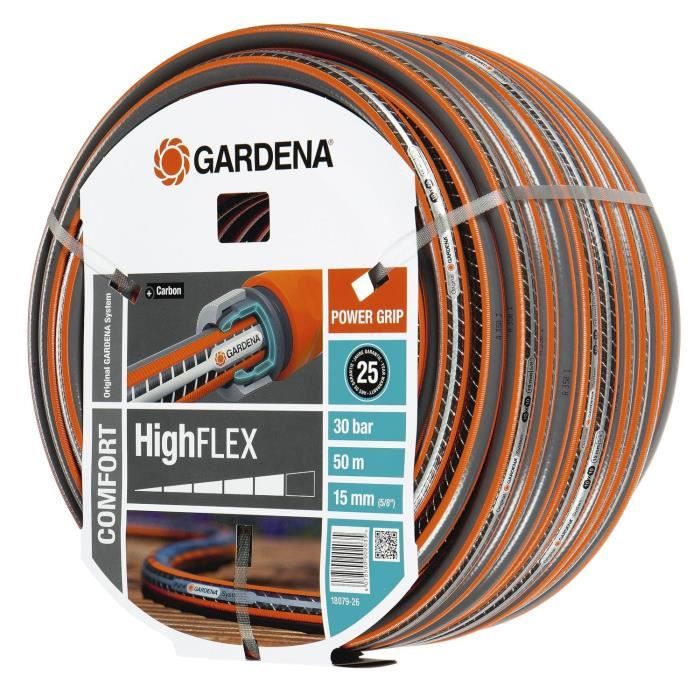 GARDENA Tuyau d'arrosage Comfort HighFlex  Longueur 50m  Ø15mm  Anti noeud et indéformable  Garantie 20 ans (18079-26) - Paloma Tech