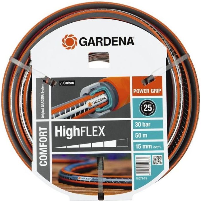 GARDENA Tuyau d'arrosage Comfort HighFlex  Longueur 50m  Ø15mm  Anti noeud et indéformable  Garantie 20 ans (18079-26) - Paloma Tech