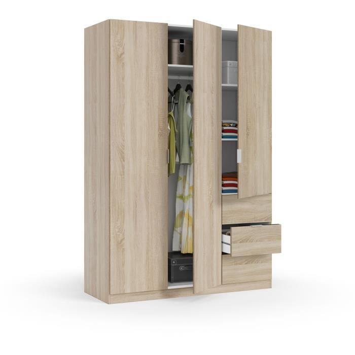 GLORIA Armoire de chambre style contemporain mélaminée décor chene canadien - L 135 cm - Paloma Tech