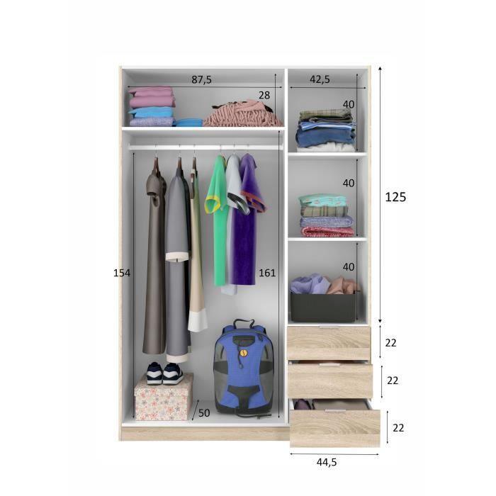 GLORIA Armoire de chambre style contemporain mélaminée décor chene canadien - L 135 cm - Paloma Tech