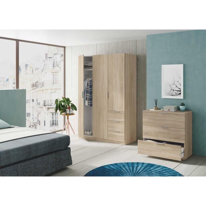 GLORIA Armoire de chambre style contemporain mélaminée décor chene canadien - L 135 cm - Paloma Tech