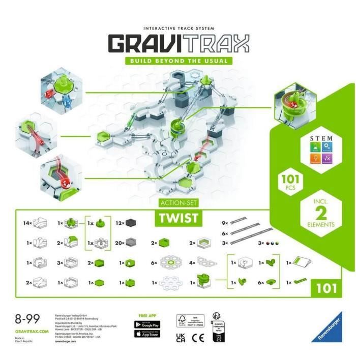 Gravitrax Starter Set Twist 101 pieces Circuit de billes Jeu de construction créatif Des 8 ans 22576 Ravensburger