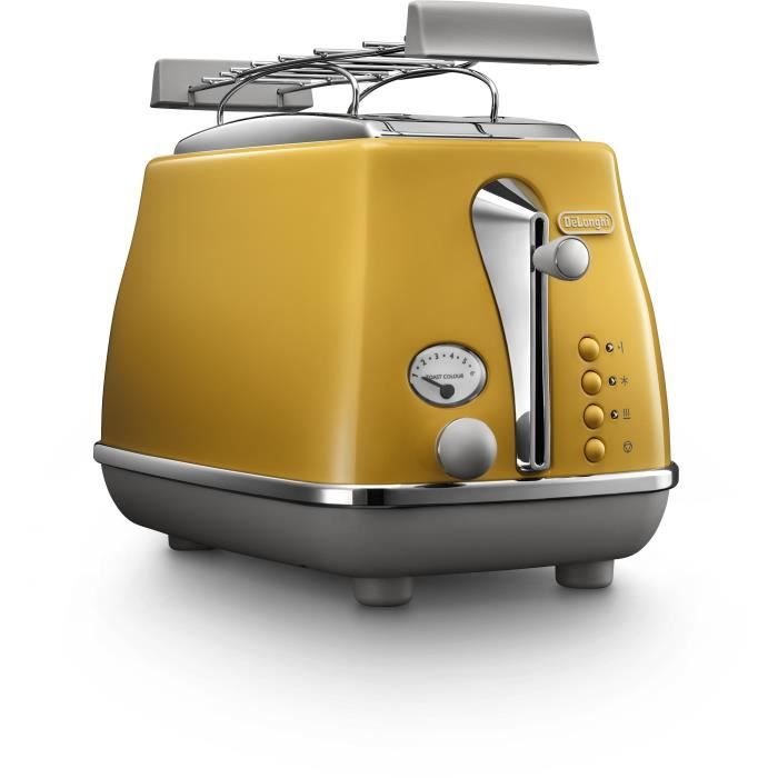 Grille-pain - DELONGHI - ICONA CAPITALS - 2 tranches - 900W - Chauffe viennoisseries - Jaune - Paloma Tech